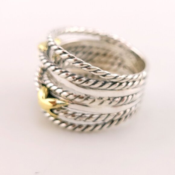 David Yurman Sterling Silver Double X 18k Gold Crossover Band Ring Size 8 - Picture 4 of 7